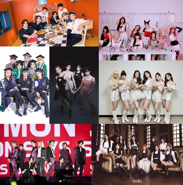 2022년 가요계는 방탄소년단의 그래미 수상 도전, 에이티즈와 트와이스 등 굵직한 팀들의 해외투어 재개. 에스파와 엔하이픈 등 4세대 아이돌의 본격 활약이 예정돼 있다. 사진은 방탄소년단, 트와이스, 아이브, 케플러, NCT 127, 에이티즈, 에스파(왼쪽 위부터 시게 방향) /각 소속사 제공