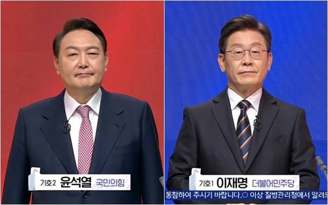 윤 후보(왼쪽)와 이 후보는 이른바 '대장동 그분'을 두고 첨예한 공방을 벌였다. /SBS 유튜브 갈무리