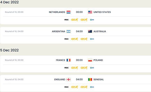 2022 카타르 월드컵 16강 토너먼트 1~4경기 일정./FIFA