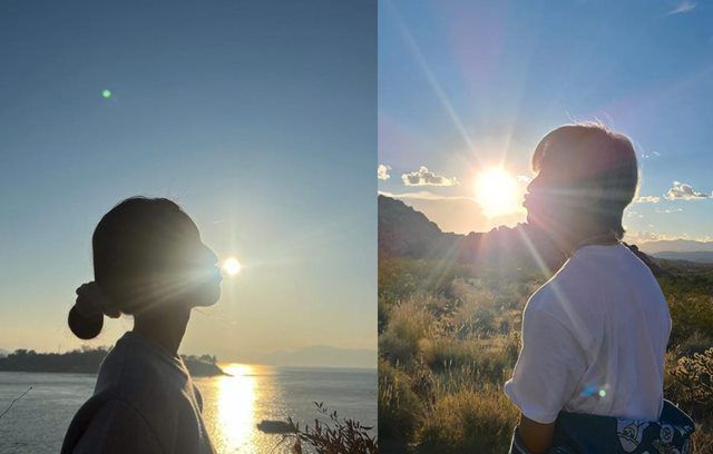 아린(왼쪽)과 마크가 비슷한 구도의 사진으로 황당한 열애설에 휩싸였다. /아린, 마크 인스타그램