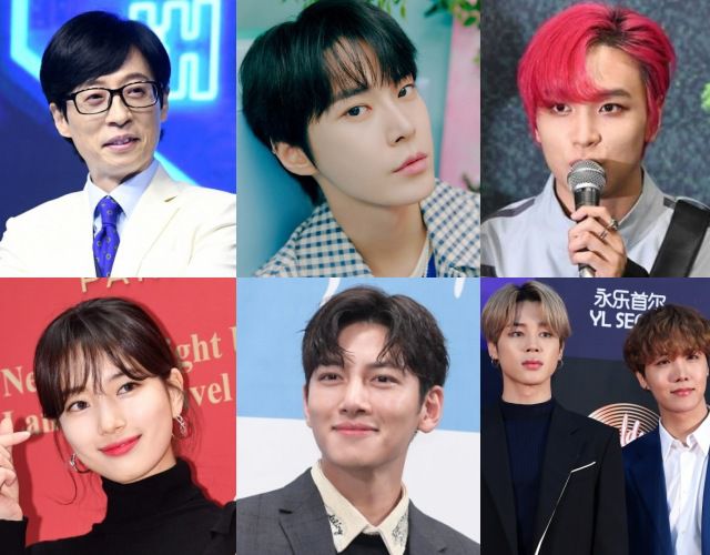 유재석, NCT 도영 해찬, BTS 제이홉 지민, 지창욱, 수지(왼쪽부터 시계방향)가 튀르키예와 시리아를 돕기 위해 각 1억 원을 기부했다. /더팩트 DB, 소속사 제공