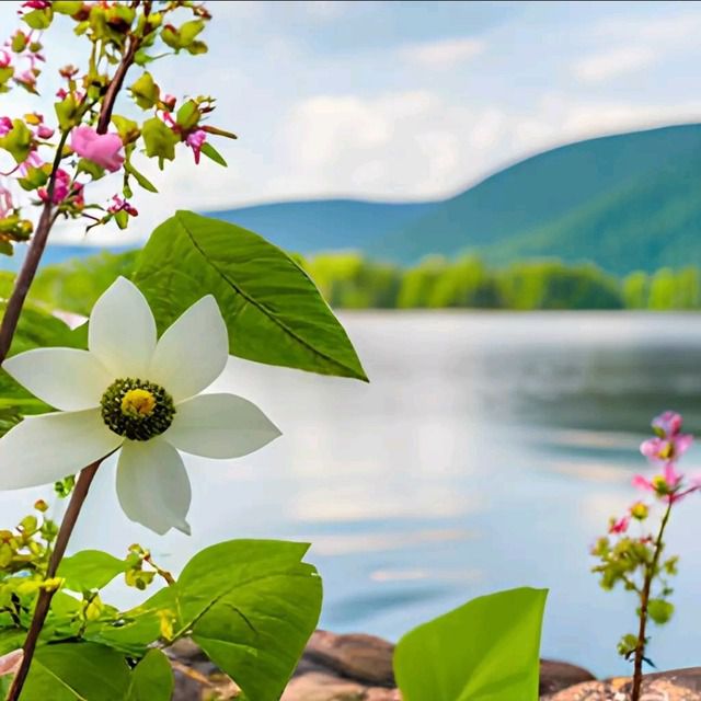 카카오의 카카오톡 기반 생성형 인공지능(AI) 챗봇 서비스 '다다음'이 '개나리가 핀 호숫가'라는 키워드를 바탕으로 이미지를 생성했다. /다다음 캡처