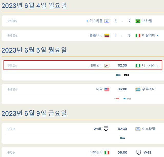 2023 FIFA U-20 월드컵 8강 전적 및 4강 일정./FIFA