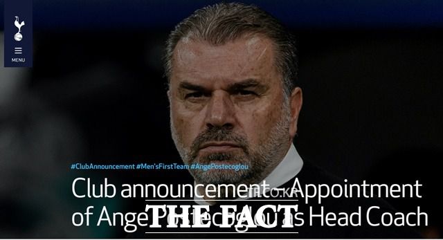 토트넘의 새 감독에 선임된 호주 출신의 안지 포스테코글루. 6일 안지 포스테코글루 감독과 4년 계약을 맺었다고 발표한 토트넘 홈페이지.