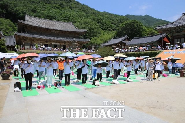 지리산 대화엄사 요가대축제에 참가한 전국의 요가인들./지리산 대화엄사