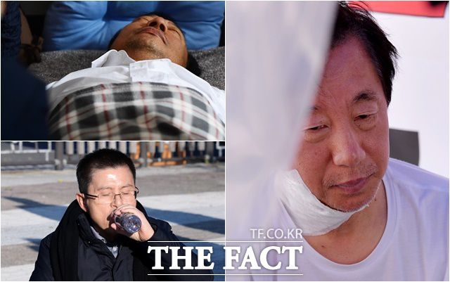 2016년 이정현 새누리당 대표, 2018년 김성태 자유한국당 원내대표, 2019년 황교안 자유한국당 대표의 단식 당시 모습. /더팩트 DB