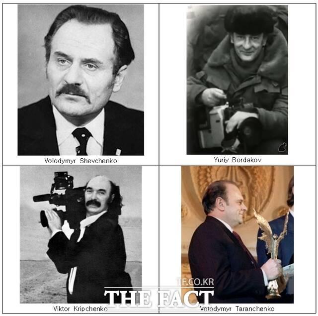 <제3회 힌츠페터 국제보도상 오월광주상 수상자>-오월광주상 (May Gwangju Award) 을 수상한 <체르노빌 원자력 발전소 폭발사고(1986) 현장취재 영상기자 4명>舊 소련 우크라이나 중앙TV(Central TV in Ukraine).(왼쪽 위부터 시게방향) 故 볼로디미르 쉐브첸코(Volodymyr Shevchenko, 1929-1987), 유리 볼다코프(Yuriy Bordakov, 1946), 故 볼로디미르 타란첸코(Volodymyr Taranchenko, 1933-2019), 故 빅토르 크리프첸코(Viktor Kripchenko, 1948-2019).