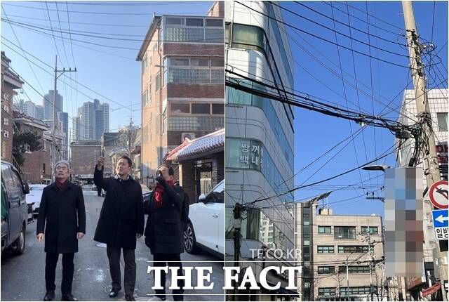 김 후보는 매일 각 동별 현안에 대해서도 현장을 찾아가며 파악하고 있다고 했다. 오른쪽은 김 후보가 마천동에서 직접 찍은 전선 사진. /김성용 예비후보 선거 캠프 제공