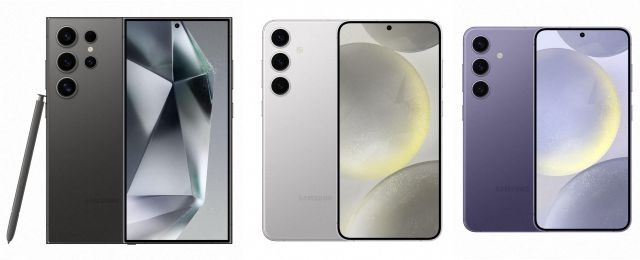 갤럭시S24 시리즈는 '갤럭시 AI'를 기반으로 이전에는 없던 △실시간 통화 통역 △실시간 문자 메시지 번역 △새로운 검색 방식 등의 사용 경험을 제공한다. 사진 속 기기는 왼쪽부터 순서대로 갤럭시S24 울트라, 갤럭시S24 플러스, 갤럭시S24 일반 모델. /삼성전자