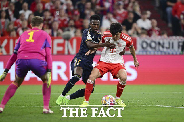 김민재는 비니시우스와 호드리구의 침투를 막지 못 하며 2실점의 빌미를 초래했다./뮌헨=AP.뉴시스