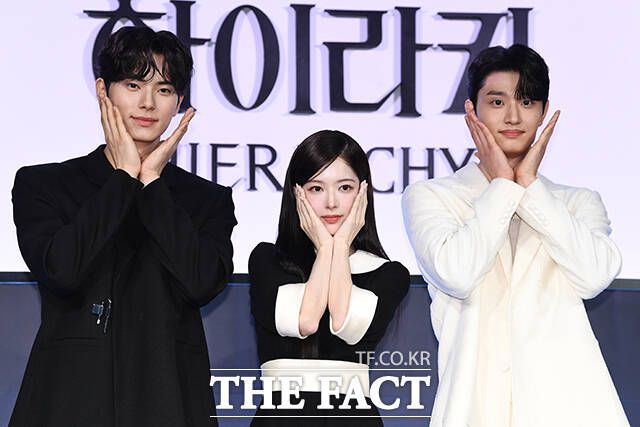 배우 이채민과 노정의 김재원(왼쪽부터)이 넷플릭스 새 시리즈 '하이라키'에서 삼각관계를 형성한다. /서예원 기자