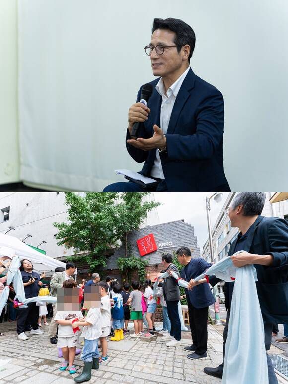 지난달 17일 아르코꿈밭극장 개관식이 열렸다. 정병국 한국문화예술위원장(위)은 이날 "학전의 역사성과 정체성을 계승하고 어린이·정체성을 위한 우수 공연을 발굴할 수 있도록 하겠다"고 말했다. /아르코꿈밭극장