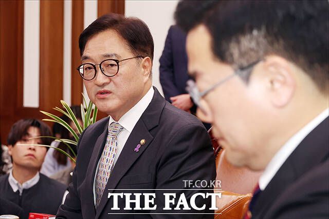 우 의장은 윤 대통령의 탄핵안 가결을 언급하면서 국회가 나서 혼란을 수습할 시점이라고 강조했다. /박헌우 기자