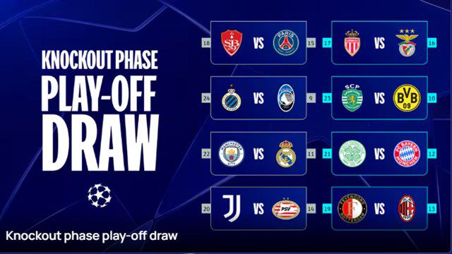 2024~2025 UCL 16강 플레이오프 대진표./UEFA