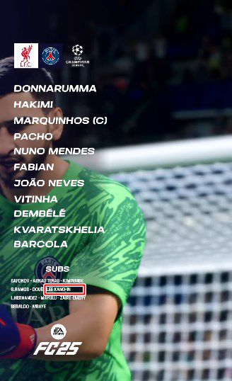 이강인이 교체 명단에 이름을 올린 PSG의 리버풀과 16강 2차전 엔트리./PSG