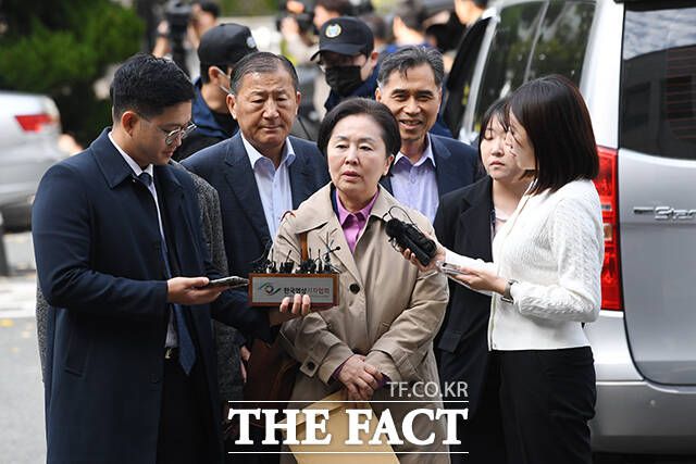 '김건희 여사 공천 개입 의혹'의 핵심 인물인 김영선 전 국민의힘 의원이 지난해 11월13일 오후 경남 창원시 성산구 창원지방법원에서 열린 구속 전 피의자 심문(영장실질심사)을 받기 위해 출석하며 입장을 밝히고 있다. /창원=장윤석 기자