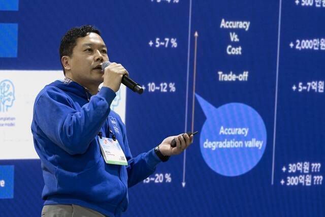김훈동 KT AI 리드(사진)가 'AI 투어 인 서울'에서 GPT-4o 기반 커스텀 모델을 활용한 Autonomous Agent의 산업계 적용 사례를 발표하고 있다. /KT