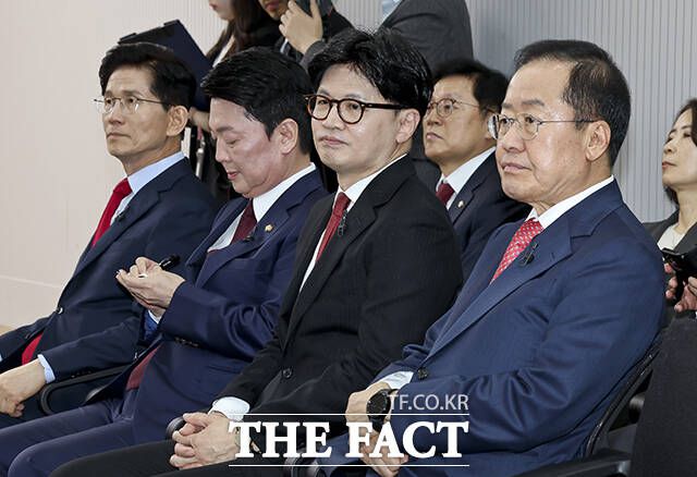 국민의힘 대선 경선 후보들은 공통적으로 민간 중심의 공급 확대와 규제 완화를 핵심 기조로 내세웠으나 세부적 방향에는 차이가 있다. 사진은 김문수(왼쪽부터), 안철수, 한동훈, 홍준표 후보. /국회사진취재단