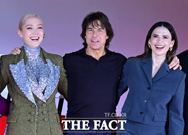 톰 크루즈(가운데)는 "관객들에게 즐거움을 주는 건 특권이다. 이게 제가 영화를 만드는 의미"라고 강조했다. /이새롬 기자