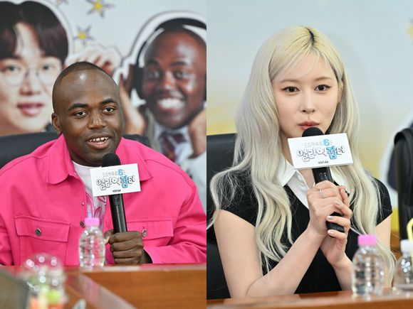 방송인 조나단(왼쪽)과 그룹 우주소녀 다영이 8일 오후 2시 30분 서울 영등포구 KBS 본관에서 열린 '스카우트6 얼리어잡터' 제작발표회에 참석해 프로그램과 관련된 이야기를 하고 있다. /KBS