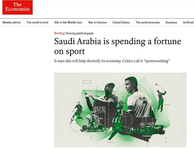 사우디의 대대적인 스포츠 투자를 다룬 이코노미스트 지의 기사. ㅣ 온라인 이코노미스트 캡처