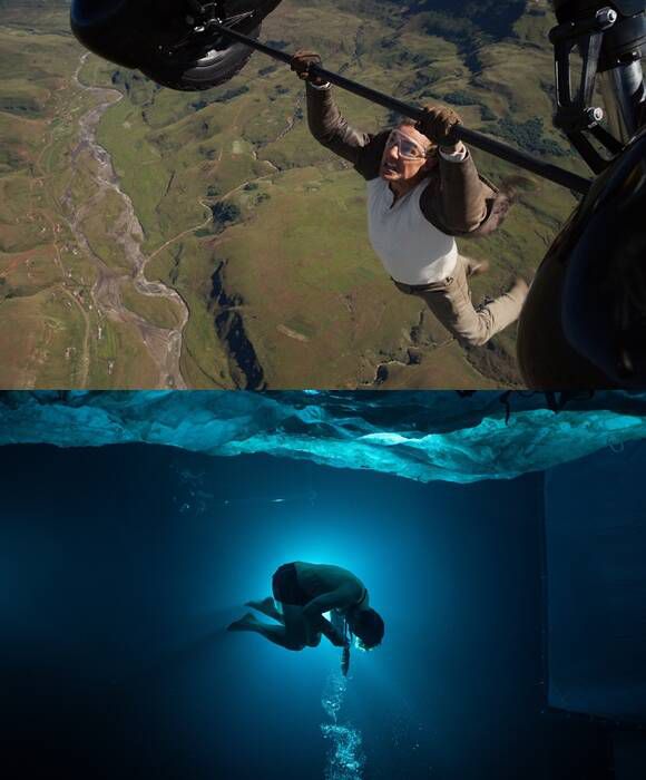 톰 크루즈는 비행기에 매달리는가 하면 맨몸으로 바다 한가운데 뛰어드는 등 이번에도 상상 그 이상의 액션 시퀀스로 단 한 순간도 눈을 뗄 수 없게 한다. /롯데엔터테인먼트