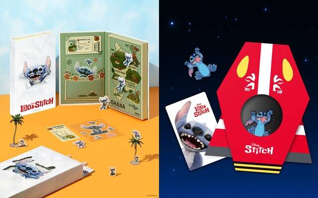 영화 '릴로 & 스티치'가 개봉을 기념해 CGV 굿즈 패키지(왼쪽)와 메가박스 리미티드 무비 패키지를 선보였다. /CGV, 메가박스