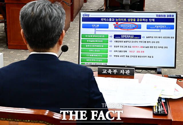 오석환 교육부 차관이 11일 오후 서울 여의도 국회에서 열린 교육위원회 전체회의에 참석해 리박스쿨 관련 자료를 확인하고 있다./배정한 기자