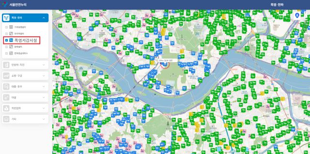 폭염저감시설이 설치된 곳이 지도에 표시되어 있다. /서울시