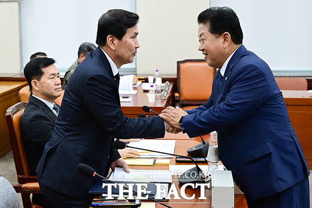 김선호 대행과 김병주 더불어민주당 의원이 인사하고 있다.