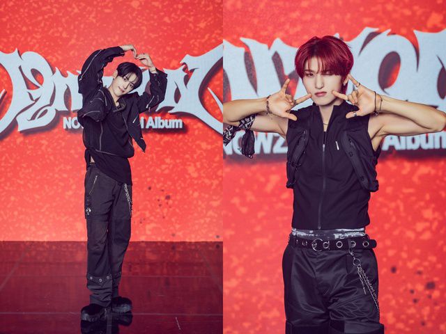 그룹 나우즈 현빈(왼쪽)과 연우가 미니 1집 'IGNITION' 발매 기념 쇼케이스에서 팀명이 바뀐 데에 관한 소감을 전했다. /큐브엔터테인먼트