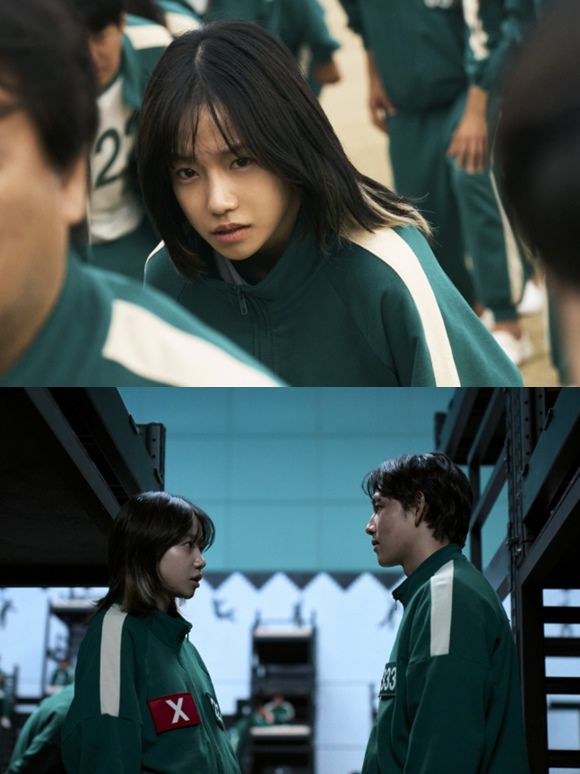 배우 조유리가 '오징어 게임'에서 만삭의 임산부부터 출산, 그리고 아이를 지키기 위한 엄마의 마음까지 표현하기 위해 많은 조언을 들었다고 밝혔다. /넷플릭스