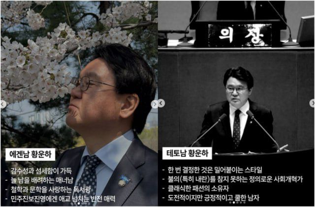 황운하 의원은 '테토남 vs 에겐남' 밈을 패러디한 게시물을 인스타그램에 게시했다. /황운하 의원 SNS 갈무리