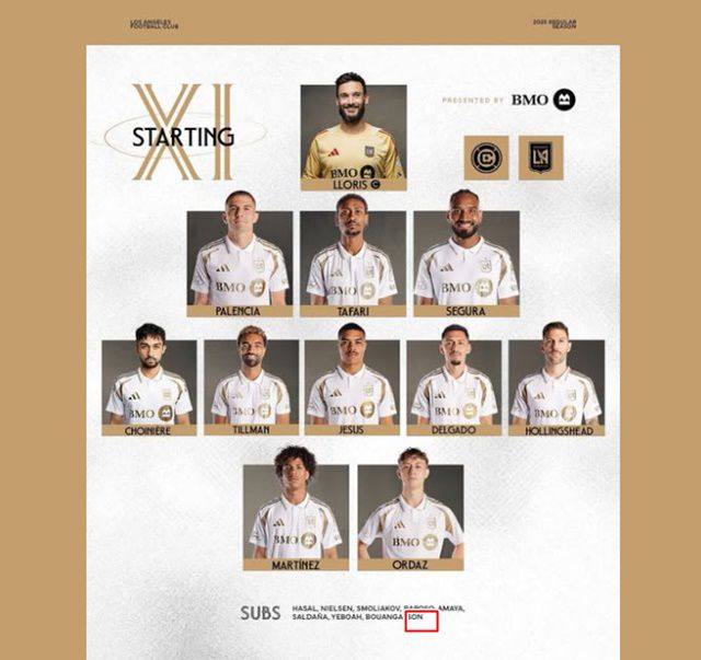 10일 LA FC의 시카고 파이어전 출전 선수 명단./LA FC