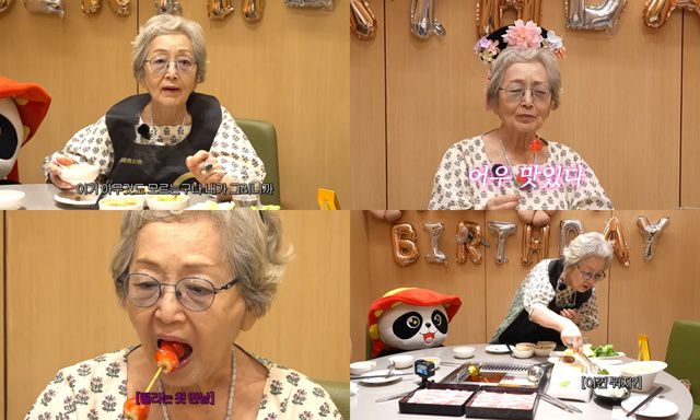 배우 김영옥의 유튜브 채널에 최근 게시된 '87세에도 고량주 마시는 김영옥 할머니의 인생 첫 하이디라오' 영상에서는 그가 마라탕과 탕후루를 먹는 모습이 전해졌다. /유튜브 영상 캡처