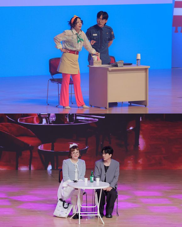 29일 오후 7시 진행된 제13회 '부산국제코미디페스티벌(BICF)' 갈라쇼에서 KBS2 예능 프로그램 '개그콘서트'의 '심곡파출소'(상단) '데프콘 어때요' 코너가 공연을 펼치고 있다. /부산국제코미디페스티벌