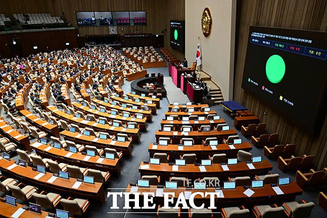 김건희와 명태균·건진법사 관련 국정농단 및 불법 선거 개입 사건 등 진상규명을 위한 특별검사 임명 등에 관한 법률 일부개정법률안(대안)에 대한 수정안이 가결되고 있다.