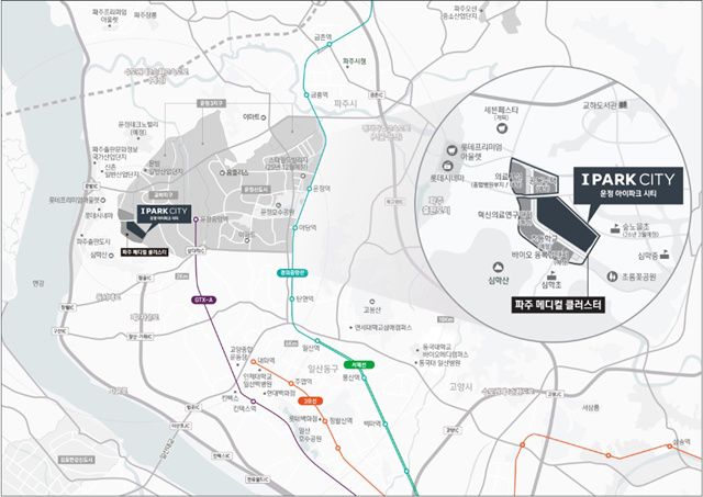운정 아이파크 시티 인근에는 파주출판도시, 문발일반산업단지, 신촌일반산업단지 등이 위치해 있다. /HDC현대산업개발