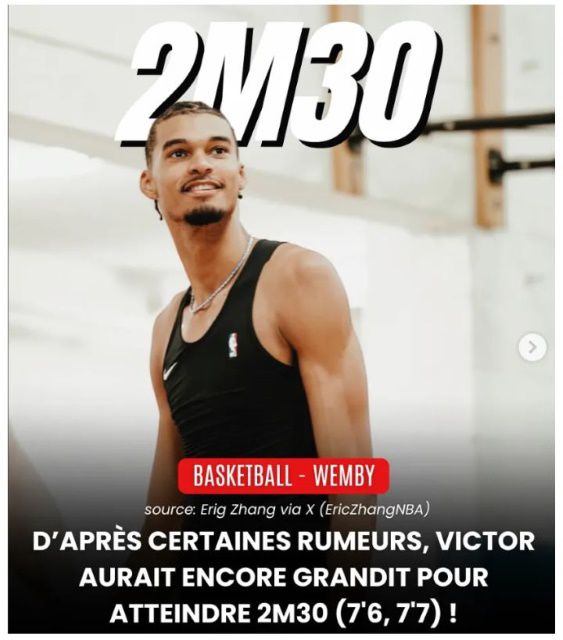 한 프랑스 미디어는 웹반야마의 키가 2m30까지 자랄 것이라는 분석을 내놓았다. /  캡처