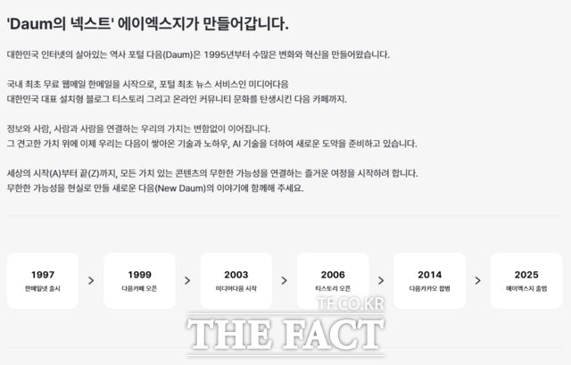 다음 서비스의 주체가 된 에이엑스지(AXZ)는 숏폼, AI 챗봇 등을 활용한 콘텐츠 플랫폼으로 변화를 시도하고 있다. /에이엑스지(AXZ) 홈페이지 갈무리