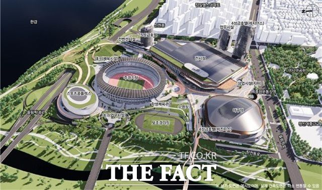 잠실종합운동장 개발계획에 따라 새롭게 조성되는 주변 조감도. 맨 오른쪽이 잠실야구장을 허물고 그 자리에 들어서는 돔구장. /서울시