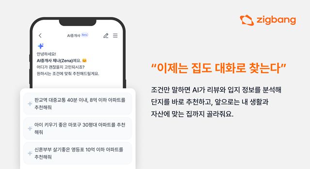 대화형 AI 서비스는 자연어로 원하는 조건을 말하면 AI가 적합한 매물을 추천하는 방식이다. /직방