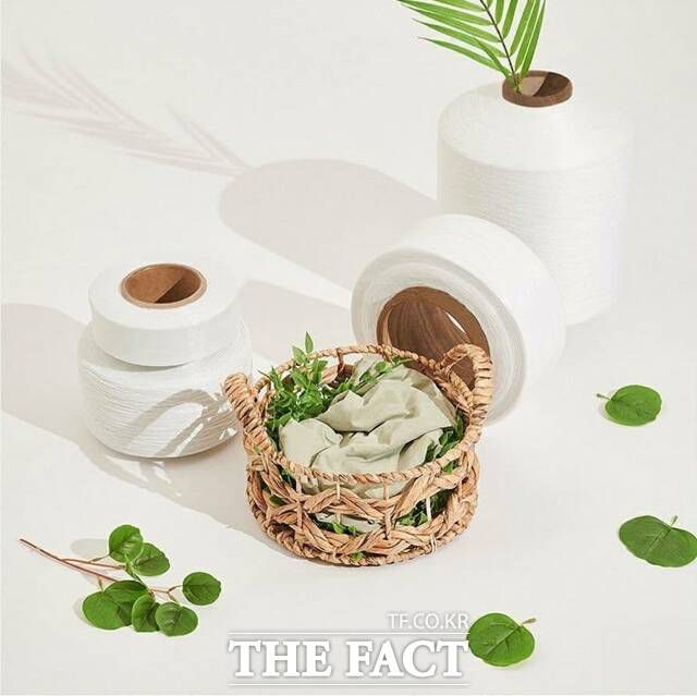 효성티앤씨는 재활용 폴리에스터 리젠이 국내 섬유업계 최초로 환경표지 인증을 획득했다고 밝혔다. 효성티앤씨의 친환경 폴리에스터 원사 리젠. /효성티앤씨