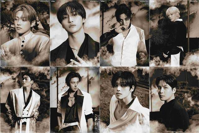 멤버들은 동양적 실루엣을 현대적으로 재해석한 의상과 정적인 표정으로 시선을 사로잡았다. /KQ엔터