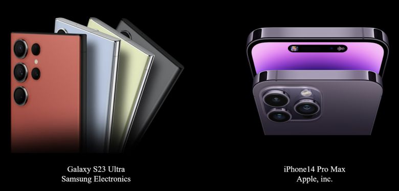 (좌) 삼성전자 Galaxy S23 Ultra, (우) 애플 iPhone 14 Pro Max
