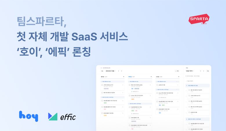 IT 스타트업 팀스파르타가 데일리스크럼툴 ‘호이(hoy)’와 고객관계관리(CRM) 자동화 ‘에픽(Effic)’ 등 서비스형 소프트웨어(SaaS) 2종을 공개했다.