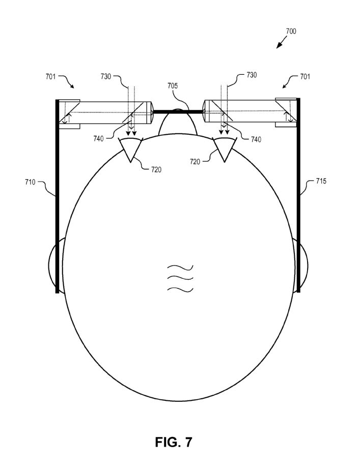 양안 HMD 시스템의 평면도 (Hybrid polarizing beam splitter, US 13/413228)