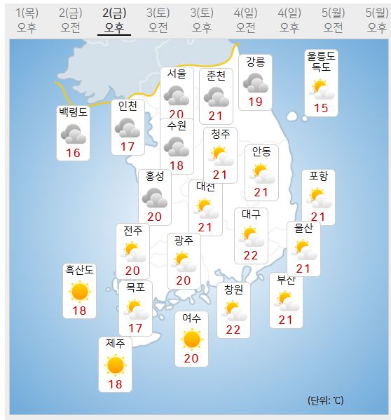 2일 날씨 (사진=기상청 제공)