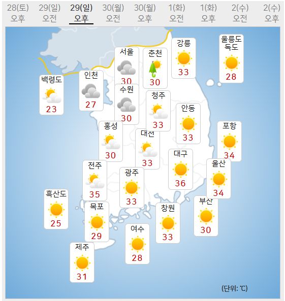 29일 날씨 (사진=기상청 제공)
