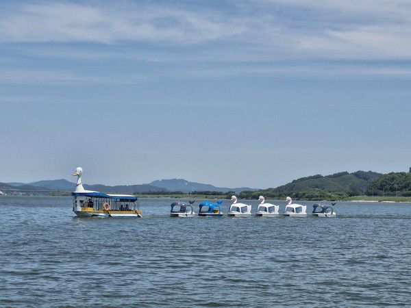 웅포수상레저타운, "자동차형, 백조형, 고래형 전동보트 12척, 진수 성공!!!"(사진=송영심 기자)